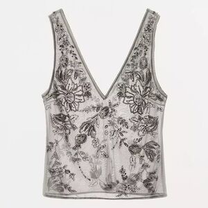 ZARA EMBROIDERED TULLE STRAP TOP